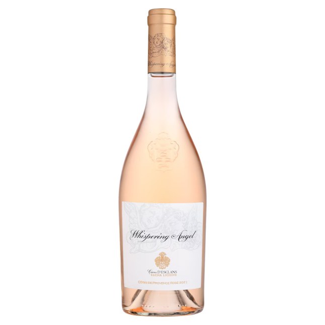 A bottle of Whispering Angel wine on a white background