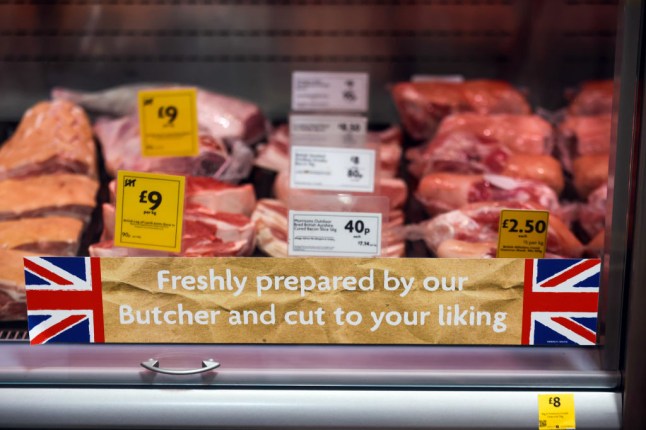 A display of fresh meat in a Morrisons supermarket