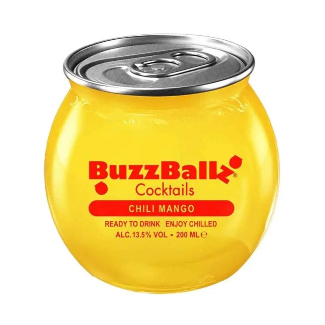 Chilli Mango BuzzBallz cocktail on a white background