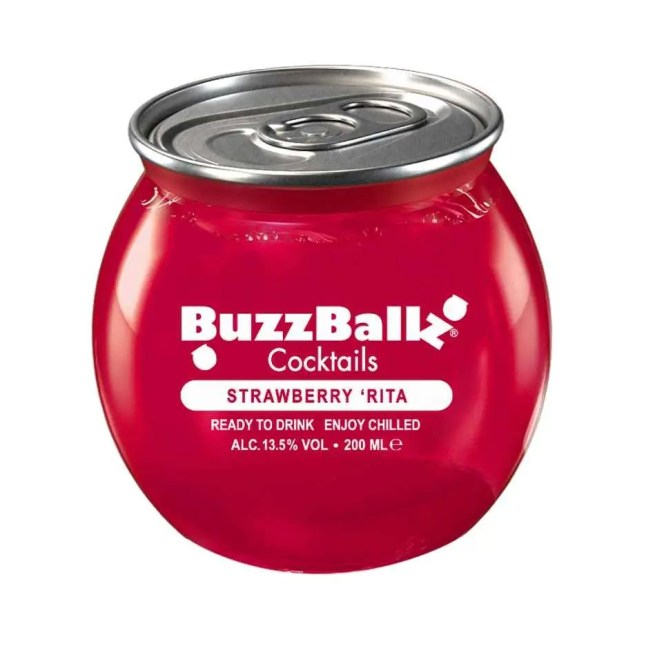 Strawberry 'Rita BuzzBallz cocktail on a white background