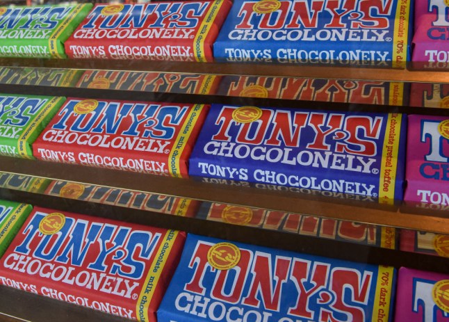 A Dutch Tony's Chocolonely chocolates bars seen at a shop