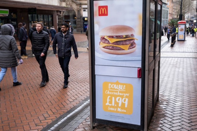 A Saver Menu Double Cheeseburger advert, with a price of £1.99