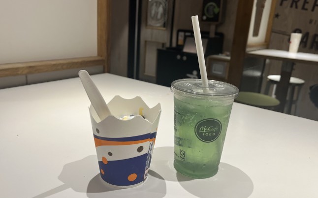 McDonald's Jaffa Cake McFlurry and Apple-flavoured Sprite.