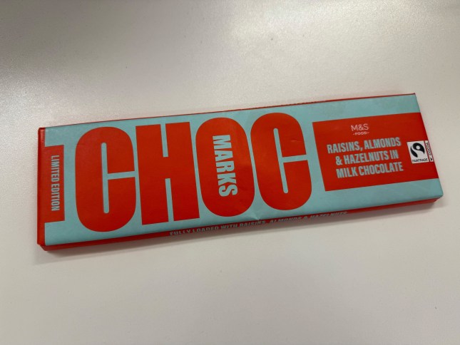 The raisins, almond and hazelnut M&S chocolate bar