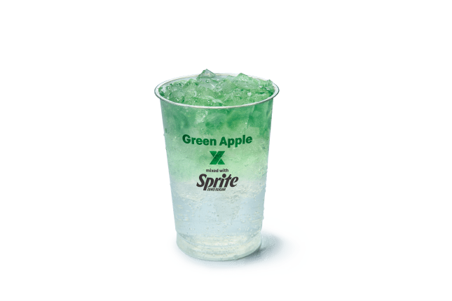 McDonald's new Green Apple syrup in Sprite Zero drink on a white background