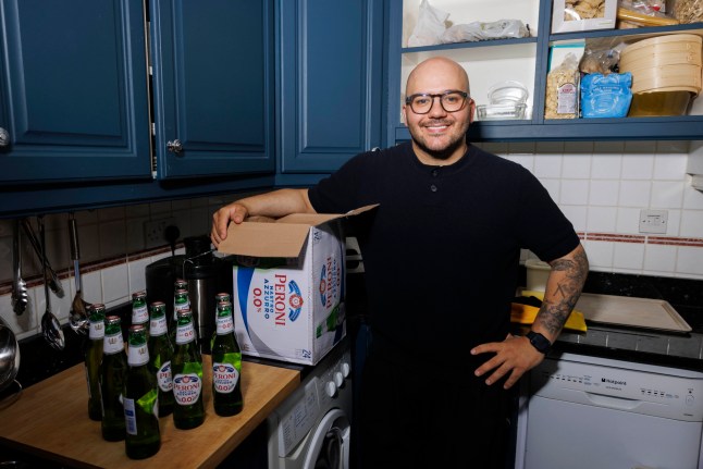 Michele Pascarella in his kitchen. Pictured: Peroni. (C) Belinda Jiao 07598931257 jiao.bilin@gmail.com