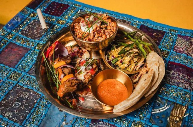 A plate of dishes at The Laughing Yak