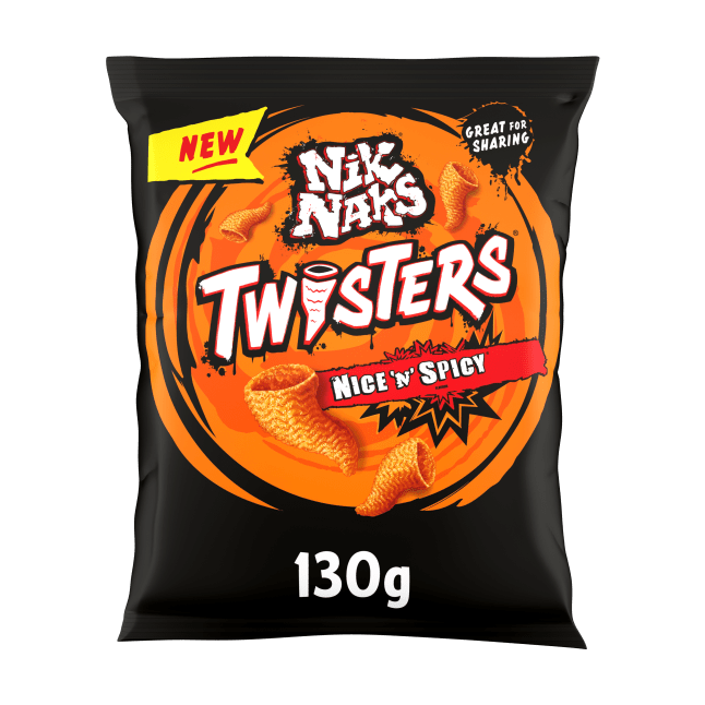 Nik Naks new Nice 'n' spicy Twisters on a white background