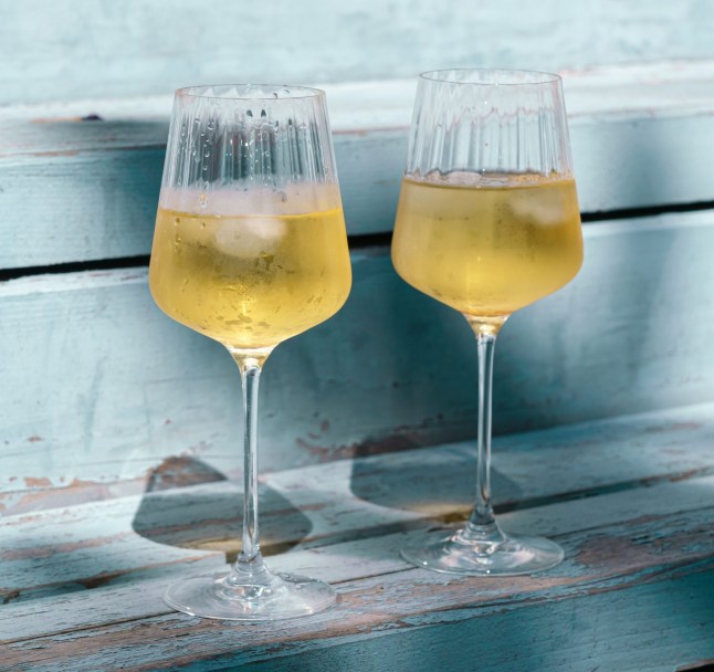 Glasses of white iced wine.
