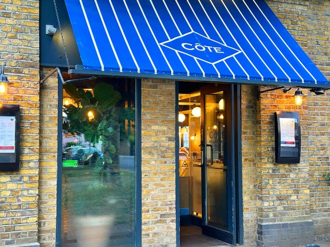 Cote Brasserie, external shop sign, Barnes, London.