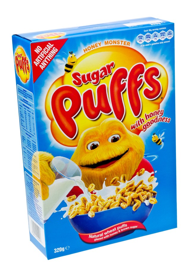 Box of Sugar Puffs Breakfast Cereal