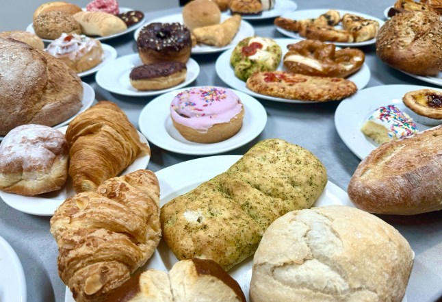 Every single item from Lidl's bakery, laid out on plates on a counter top