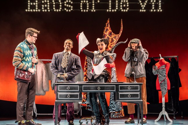 Credit: Johan Persson 101 Dalmations Samuel Thomas (Tom), Aston Merrygold (Jasper), Sydnie Christmas (Cruella), Jeff Brazier (Casper) in 101 Dalmatians Credit Johan Persson_01515