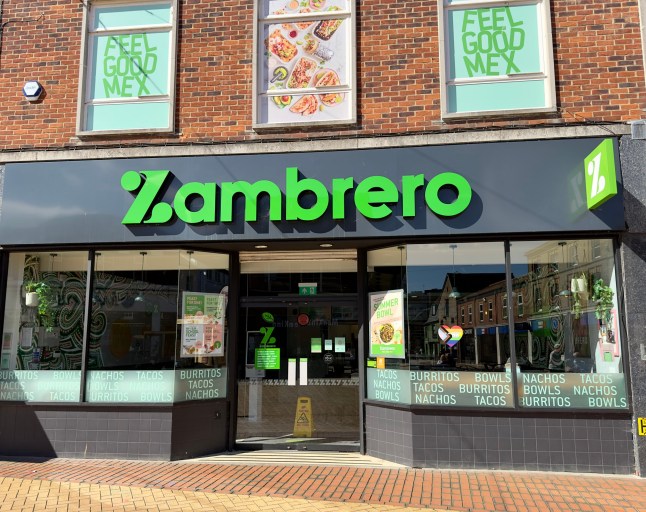 Chelmsford, UK - August 15, 2023: Zambrero, an Australian brand chain restaurant serving Mexican cuisine, in Chelmsford, UK.