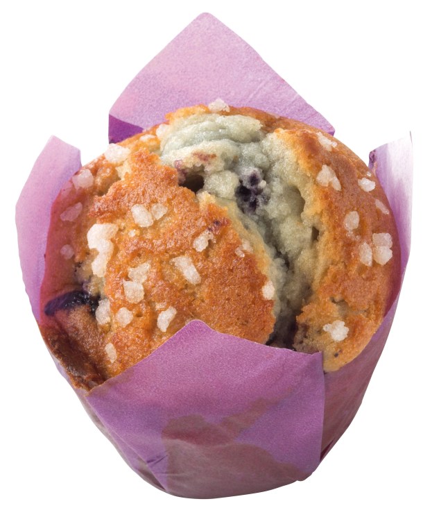 Lidl's blueberry filled muffin on a white background
