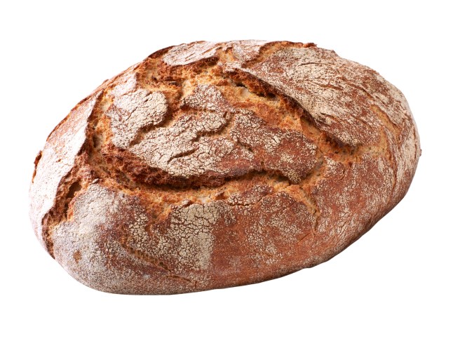 Lidl's crusty wheat and rye bloomer on a white background