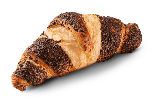 Lidl's chocolate hazelnut croissant on a white background