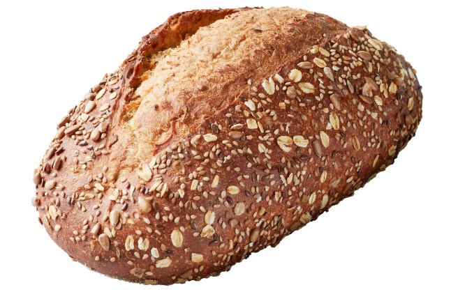Lidl's seeded sourdough loaf on a white background