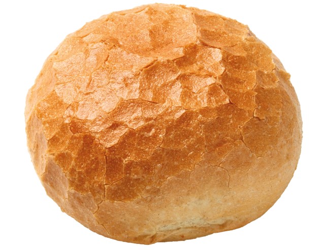 White crusty roll from Lidl on a white background